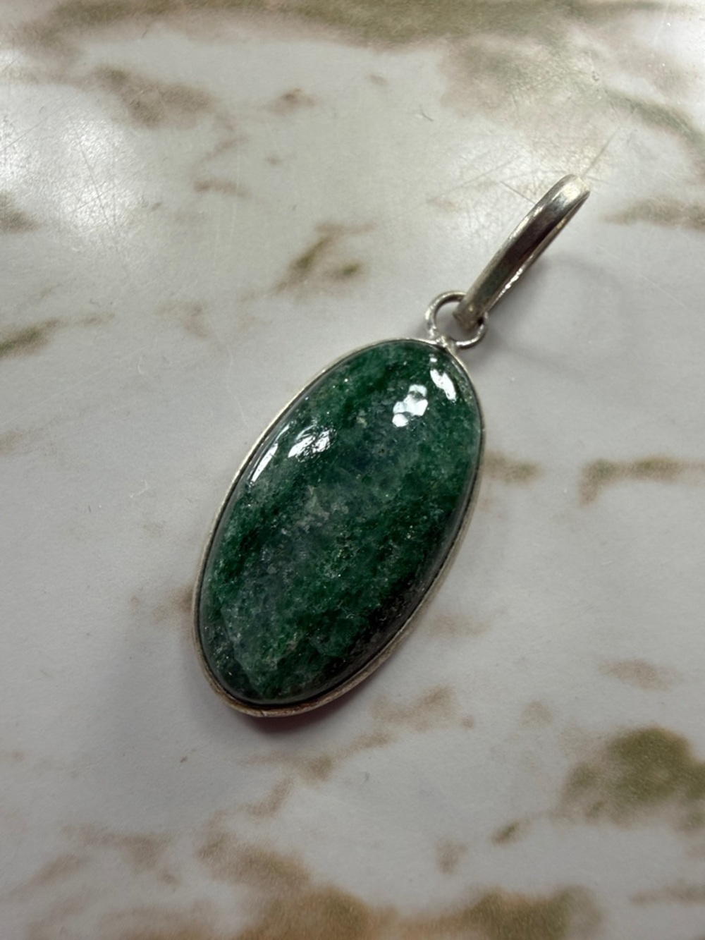 Green Oval Stone Pendant in 925 sterling Silver Setting - Women Jewelry